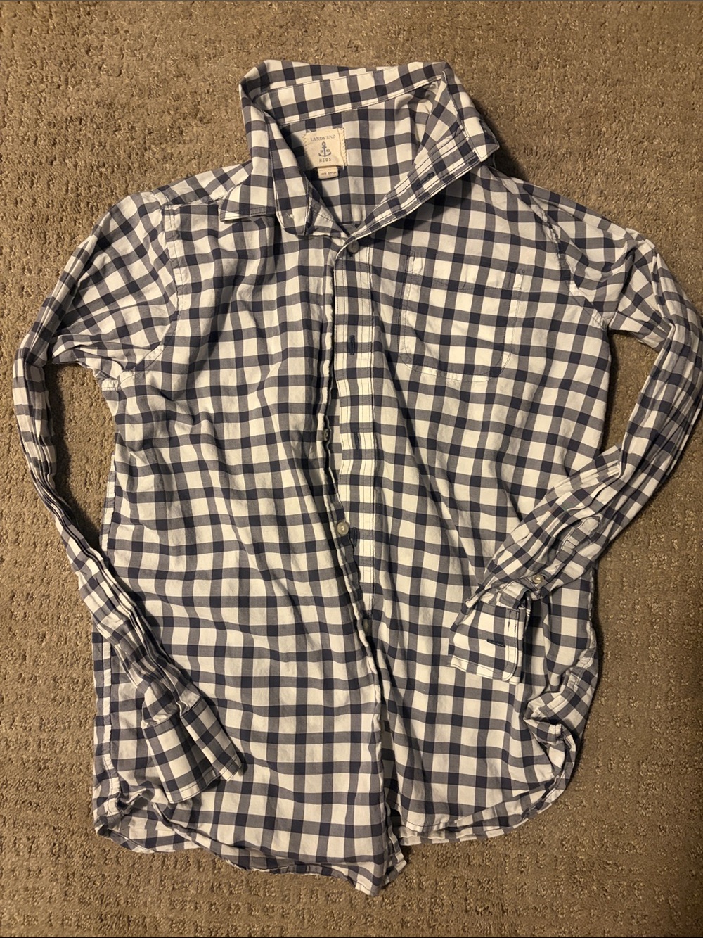 J. Crew Boys Crewcuts Navy and White Gingham Button-Down Shirt Size L 14-16